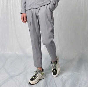 Antioch Light Grey Tonal Stripe Relaxed Fit Drawstring Pant/4688